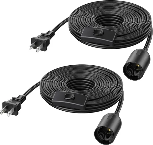 Vista 9 de Cable Matters Paquete de 2 cables de luz colgantes con interruptor, 8 pies, color negro Enchufe de lámpara, interruptor incorporado, enchufe