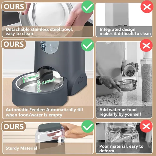 Vista 4 de Comedero y dispensador de agua automático para gatos con cuenco de acero inoxidable, comedero por gravedad para perros y bebedero para mascotas