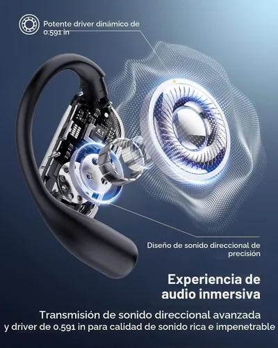 Vista 8 de Traducción AI Auriculares de oído abierto Traductor en tiempo real azul mar