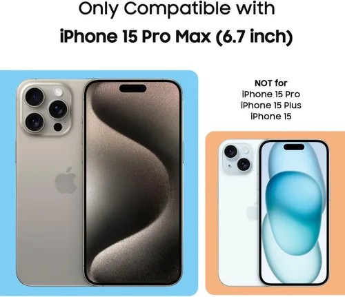 Vista 7 de MAKAVO Funda magnética para iPhone 15 Pro Max, compatible con MagSafe, protector de lente de cámara integrado, vista de logotipo, cubierta de Negro