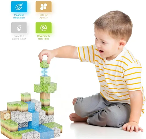 Vista 6 de Contixo Juguetes magnéticos para niños – ST1 150 piezas de azulejos magnéticos, bloques de construcción 3D, creatividad de construcción STEM