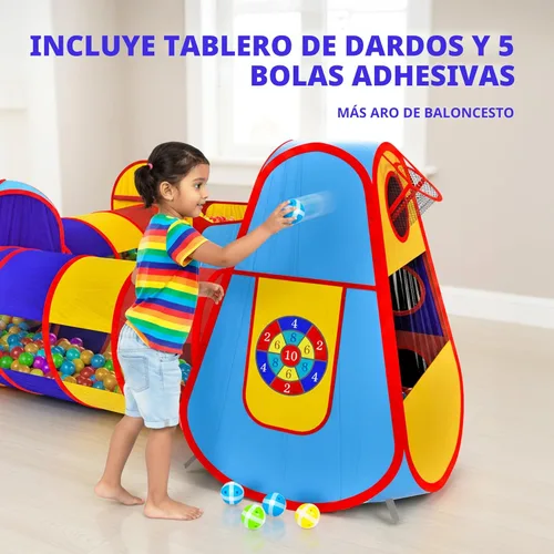 Vista 4 de Playz 5 piezas de tiendas de campaña infantiles y túneles - Piscina de pelotas para niños pequeños, canasta de baloncesto, tubos para gatear, casas
