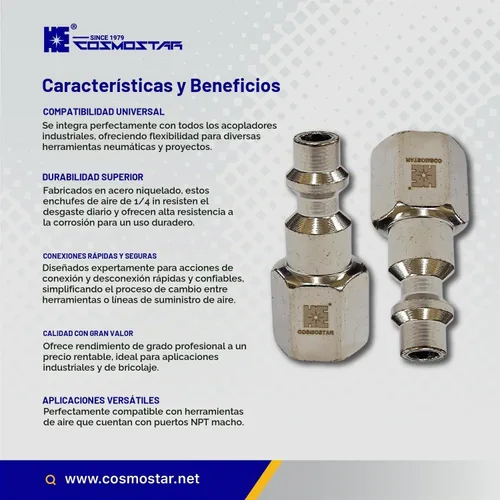 Vista 7 de COSMOSTAR Industries - Enchufe de aire MNPT de acero de 1/4 pulgadas, enchufe de 1/4 de pulgada y conector NPT de 1/4 pulgadas con sellador