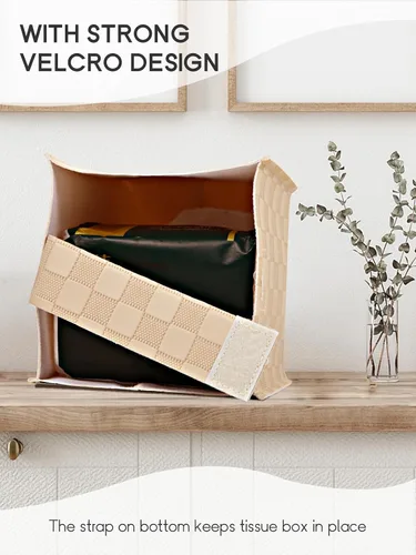 Vista 2 de Cubierta de caja de pañuelos, Soporte de caja de pañuelos cuadrado, Organizador decorativo de pañuelos de cuero para baño, mesa y coche, 12.7 cm x