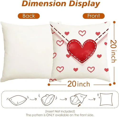 Vista 4 de RABUSOFA Juego de 2 fundas de almohada de San Valentín de 20 x 20 pulgadas, diseño de corazones con sobre rojo, para exteriores, decoración de San
