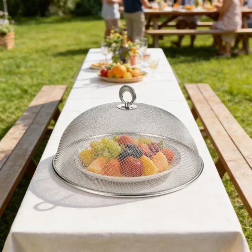 Vista 3 de Cubierta de malla metálica para alimentos, sombrilla de acero inoxidable, cubierta de comida de picnic al aire libre, red para mantener fuera