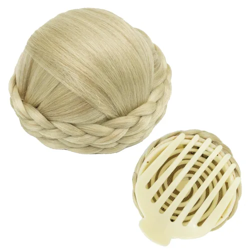 Vista 12 de IMISSU Trenzado Chignon Dancer Hair Donut Hairpieces Scrunchie Claw Hair Moño Updo para bodas y fiestas (M3 rubio ceniza)