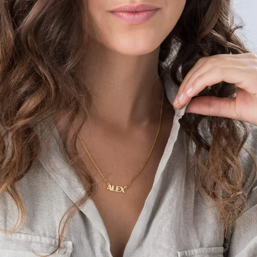 Vista 3 de OakLuna - Collar con nombre de Capital Gatsby - Joyería personalizada de plata de ley 925 chapado en oro chapado en oro rosa - Regalo delicado