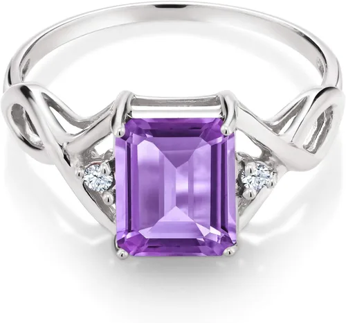 Vista 3 de Gem Stone King Anillo de plata de ley 925 con amatista púrpura para mujer