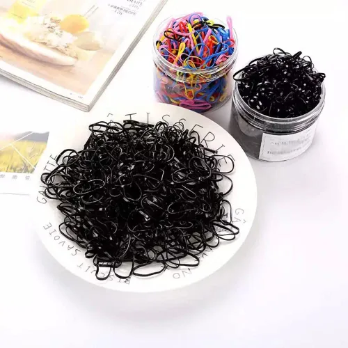 Vista 3 de Juego de 2000 piezas de accesorios para el cabello negro: mini bandas elásticas para cola de caballo, lazos pequeños antideslizantes para niñas
