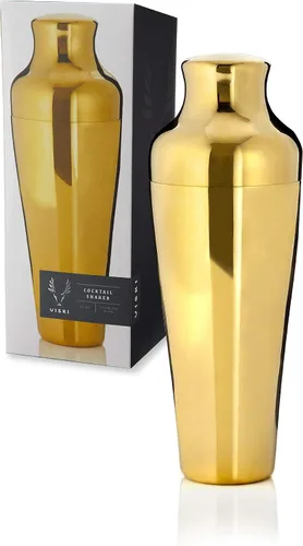 Vista 10 de Viski Coctelera parisina contorneada de acero inoxidable pulido de alto brillo con tapa y colador integrados, color negro, juego de 1 unidad de 25