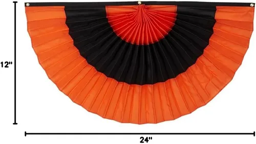 Vista 2 de Abanico plisado de algodón para Halloween, 1 x 2 pies, totalmente cosido, naranja y negro, banderines de bandera de 3 rayas para decoración festiva