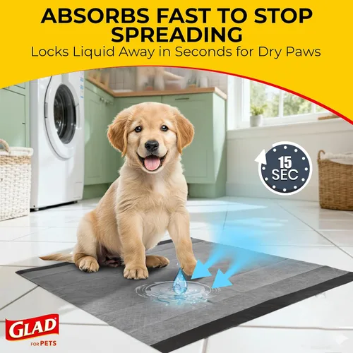 Vista 5 de Glad para Mascotas Almohadillas para Cachorros de Carbón Negro - Almohadillas Desechables Súper Absorbentes para Orina de Perro, Almohadillas