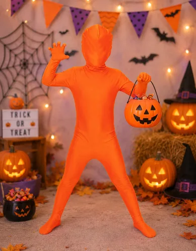 Vista 4 de Aniler Disfraz de Halloween de elastano para niños de 6 a 16 años, body de animal para cosplay, overol para niñas Negro