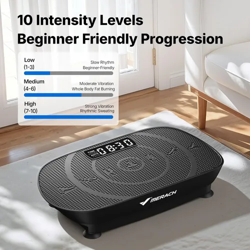 Vista 5 de MERACH Vibration Plate Exercise Machine, Curved Vibration Plate for Lymphatic Drainage Weight Loss, Vibrating Plate with Real-Time Calorie Tracking