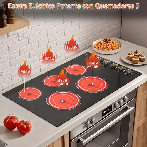 Vista 5 de Estufa eléctrica 34,25 pulgadas 5 quemadores 8400W de alta 5 quemadores 36 pulgadas