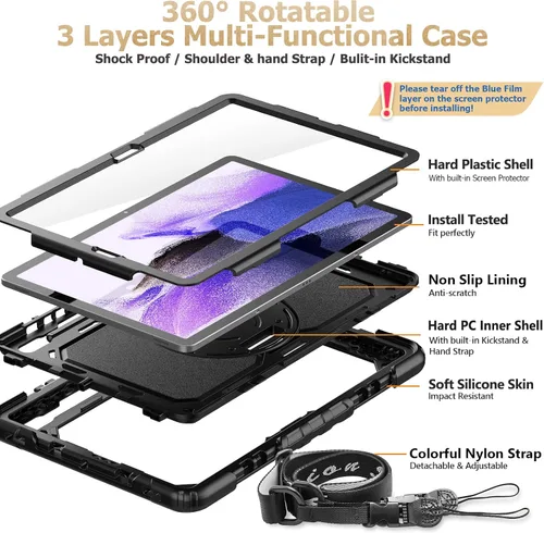 Vista 7 de SEYMAC stock Funda para Samsung Galaxy Tab S7 FE / S8 Plus 5G Funda de 12.4 pulgadas con protector de pantalla portalápices