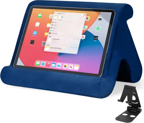 Vista 10 de Soporte universal multiángulo para tableta, soporte suave con soporte de teléfono negro para regazo, rodilla, sofá y cama, compatible con iPad Pro