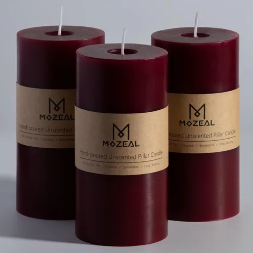 Vista 15 de MOZEAL Juego de 3 velas sin perfume vertidas a mano de 3 x 6 pulgadas, velas tipo pilar sin goteo, combustión de larga duración, aproximadamente 120