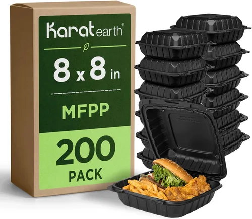 Vista 10 de KARAT EARTH Clamshell - Recipientes de alimentos para llevar [6 x 6 pulgadas - 400 quilates] para llevar, aptos para microondas, congelador