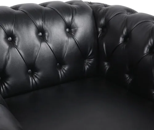 Vista 6 de LEVNARY Sillón Tapizado en Cuero, Silla Sofá Individual Estilo Mediados de Siglo Moderno con Brazos Curvos y Tachuelas, Silla Chesterfield de Cuero