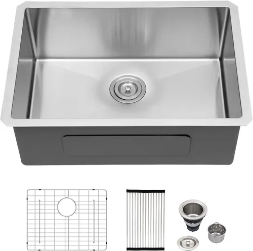 Vista 11 de Logmey - Fregadero de barra de acero inoxidable de 13 pulgadas, fregadero de cocina empotrado para barra de calibre 16, cuenco individual de 9