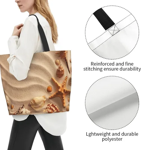 Vista 5 de Bolsa de mano de verano para playa, con estrellas de mar, grande, casual, para mujer, bolsas de hombro reutilizables para el trabajo, compras