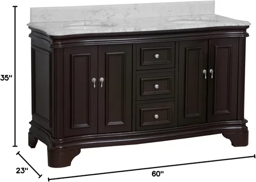 Vista 2 de Kitchen Bath Collection Katherine - Tocador de baño doble de 60 pulgadas (chocolate/carrara): incluye gabinete de chocolate con encimera de mármol