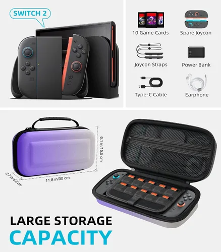 Vista 28 de TiMOVO Carrying Case for Nintendo Switch 2 (2025), Large Capacity Protective Hard Shell Portable Travel Case Pouch for Switch 2, with 10 Game Card