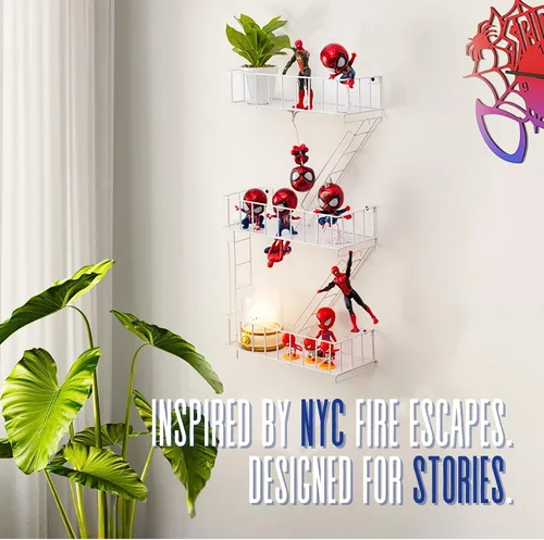 Vista 7 de Estante de Pared Fire Escape – Estante Flotante Decorativo de Nueva York – Estante de Escalera de Arte de Pared – Estantes de Baratijas de Metal
