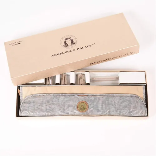 Vista 9 de Angelina's Palace Tenby Jewelry - Organizador de doble cara para colgar en el armario, rollo de almacenamiento de joyas, 24 barras de anillos