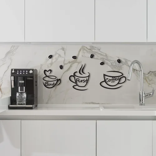 Vista 8 de 4eN Letrero de pared con texto en inglés «But First Coffee» – Decoración moderna de madera MDF para cocina y cafetería – Elegante decoración