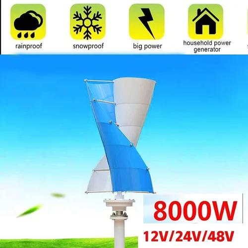Vista 7 de Generador de turbina de energía eólica en espiral vertical, 8000 W, hélice de levitación magnética, turbina eólica de 12 V/24 V/48 V, generador