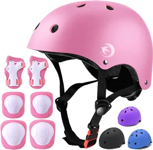 Vista 11 de Juego de casco para niños con rodilleras, coderas y muñequeras, casco ajustable para niños pequeños y jóvenes, juego de equipo de protección