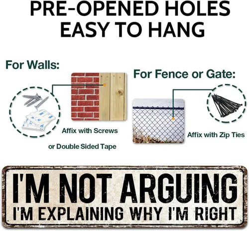 Vista 3 de Cartel de hojalata vintage de 4 x 16 pulgadas con texto en inglés "I'm Not Arguing, I'm Explaining Why I'm Right