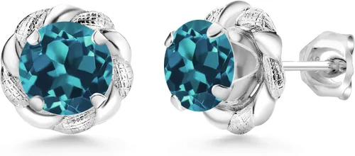 Vista 158 de Gem Stone King Aretes de plata de ley 925 de 0.236 in con piedra natal redonda para mujer