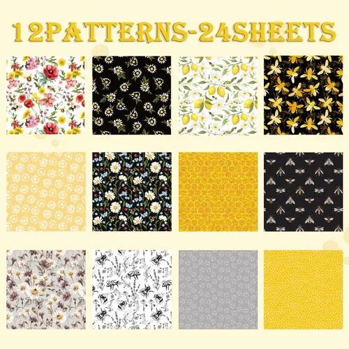 Vista 4 de Paquete de papel de origami con patrón de abeja, 24 hojas de una cara de 6 x 6 pulgadas, fondo de miel, álbum de recortes de panal de abeja, papel