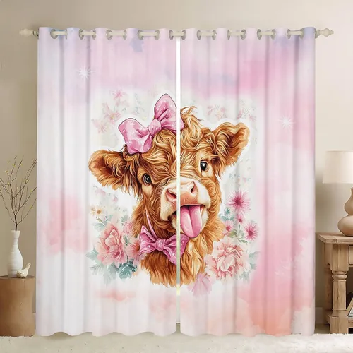 Vista 10 de Castle Fairy Daisy Florals Curtains for Living Room,Cartoon Wildflowers Window Drapes Bedroom Blackout,Retro Country Style Window Treatment Grommet
