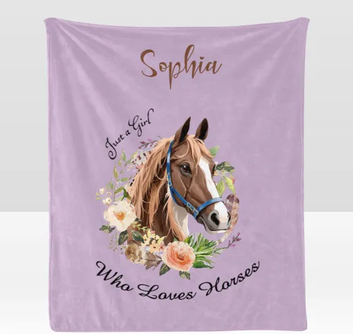 Vista 11 de Manta personalizada con texto en inglés «Just a Girl Loves Hors», manta de forro polar suave con nombre para regalos, sofá cama (50 x 60 pulgadas)