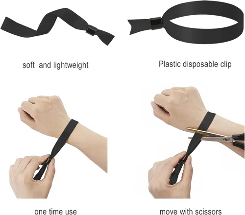 Vista 3 de Paquete de 100 muñequeras, pulseras negras para eventos, pulseras para conciertos, festivales, fiesta de admisión, 13.78 x 0.59 pulgadas