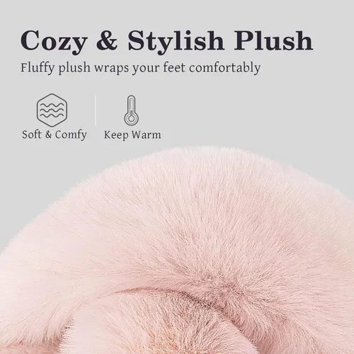 Vista 2 de Parlovable Pantuflas peludas para mujer, cómodas con banda cruzada, zapatos de casa de espuma viscoelástica con punta abierta, regalos