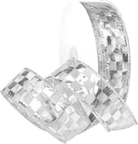 Vista 2 de Morex Ribbon Cinta de papel de aluminio de nailon con cable, 1-1/2" x 50 yardas, blanco/dorado