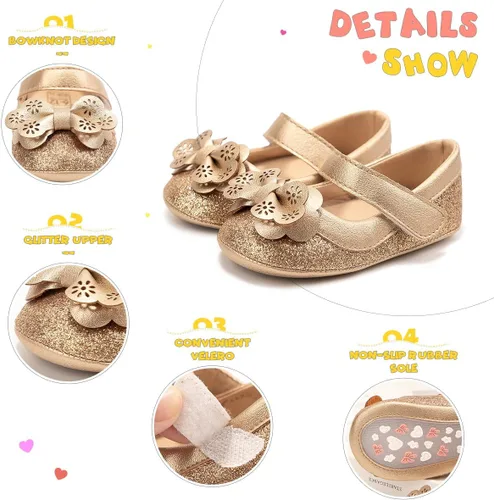 Vista 3 de CENCIRILY Zapatos planos Mary Jane para bebés y niñas, antideslizantes, suela suave, para antes de caminar, zapatos de vestir de boda