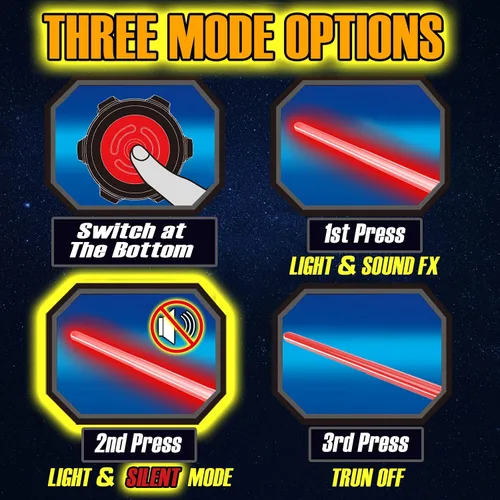 Vista 2 de Paquete de 4 sables de espada iluminados con sonido FX (control de encendido y apagado) y mango retráctil completo, 4 colores LED que brillan