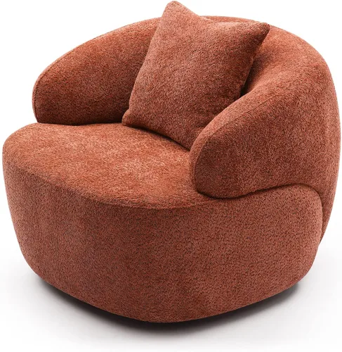 Vista 7 de Silla giratoria naranja con forma de barril, moderno círculo redondo individual con almohada para sala de estar, dormitorio, espacio pequeño, tela