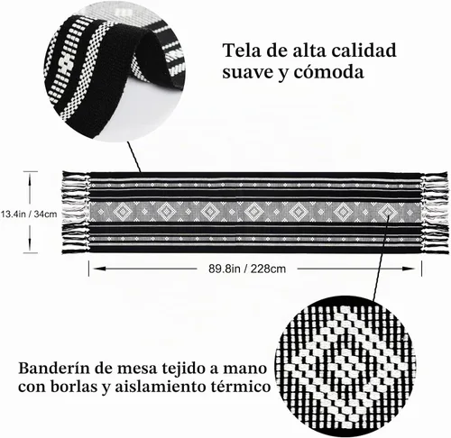 Vista 4 de Camino de mesa bohemio de algodón rústico macramé de 14 x 63