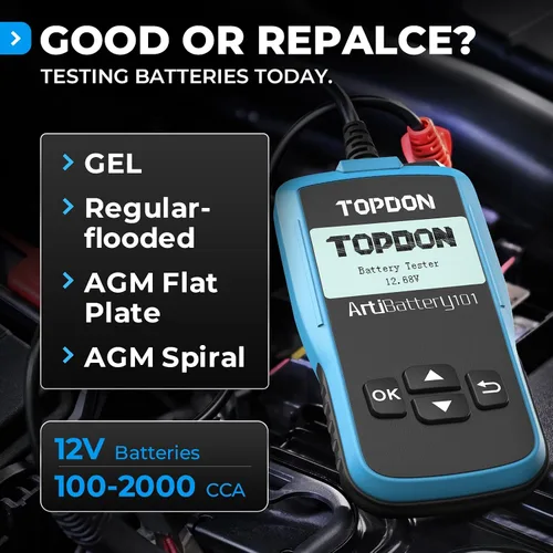 Vista 4 de TOPDON AB101 Probador de Batería de Coche 12V Probador de Carga de Batería de Coche en Sistemas de Arranque y Carga, Analizador de Alternador