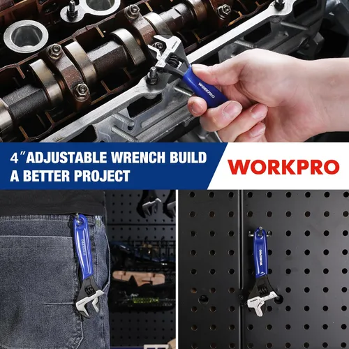 Vista 8 de WORKPRO Llave ajustable mini de 4 pulgadas, llave de mandíbula ancha de acero Cr-V con óxido negro para tuercas pequeñas, escalas métricas y SAE