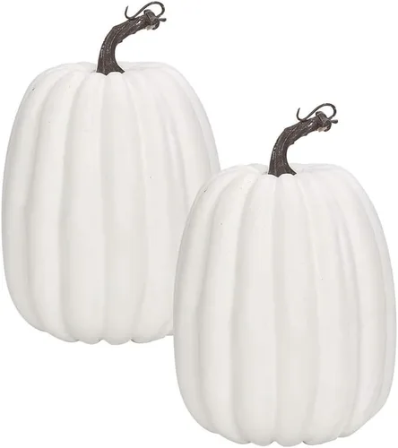 Vista 9 de WESAPPINC Calabazas artificiales, 12 piezas de calabazas falsas blancas, calabazas surtidas, grandes calabazas de imitación de cosecha