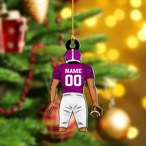 Vista 4 de Adornos de fútbol de Navidad personalizados, adornos de fútbol 2025 para árbol de Navidad, decoraciones navideñas acrílicas, adorno de jugador